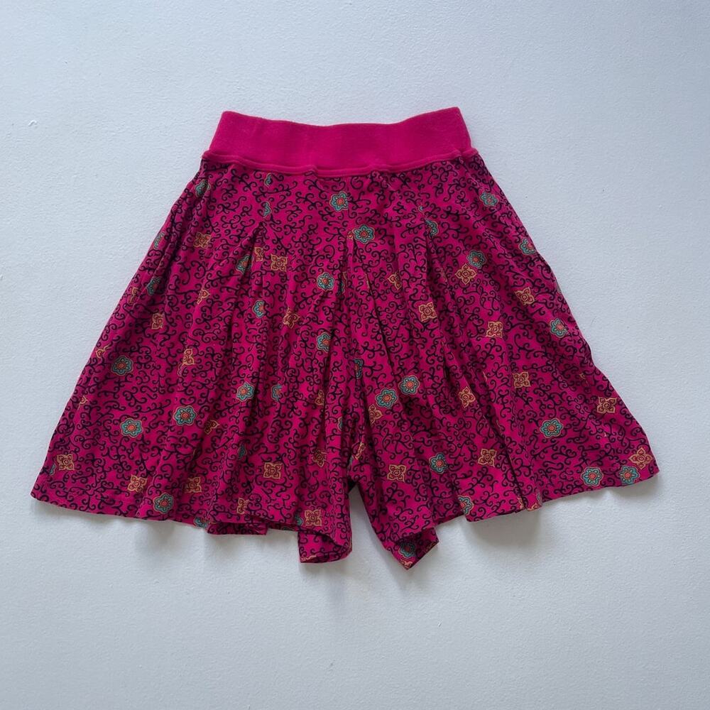 Vtg 80s Magenta Floral Motif High Rise Palazzo Shorts / Sz S / Cotton PINWHEELS